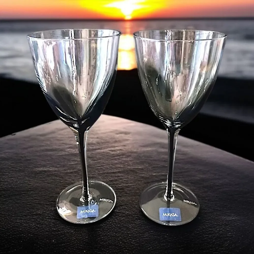 2 Mikasa KYA Smoke Wine Glasses Goblets Red Crystal Elegant Classic Holiday Rare